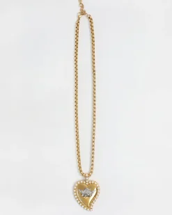 Pearl Heart Gold Logo Necklace